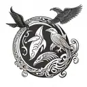 A stylized dolphin and eagle intertwined in a yin-yang symbol, representing your favorite animals and their balance in nature tattoo design idea