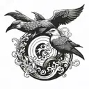 A stylized dolphin and eagle intertwined in a yin-yang symbol, representing your favorite animals and their balance in nature tattoo design idea