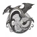 A stylized dolphin and eagle intertwined in a yin-yang symbol, representing your favorite animals and their balance in nature tattoo design idea