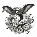 A stylized dolphin and eagle intertwined in a yin-yang symbol, representing your favorite animals and their balance in nature tattoo design idea