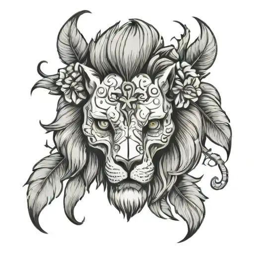 lion skull wearing tattoo design idea