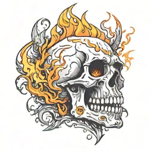 Skull with fire tattoo design idea