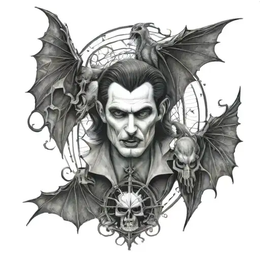 A tattoo design inspired by the story of Dracula and vampires, incorporating elements of gothic literature and mysticism tattoo design idea