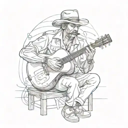 A tattoo of a Cuban troubadour playing music in a protest setting, with a touch of magical realism tattoo design idea