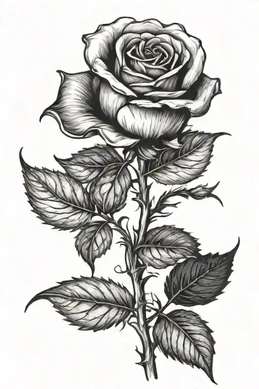 A blackwork tattoo of a therror-infused rose in a state of decay tattoo design idea