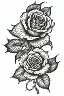 A blackwork tattoo of a therror-infused rose in a state of decay tattoo design idea