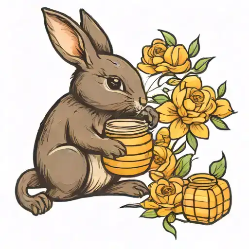 Black Bunny lovingly holding Honey proportioned in size equally tattoo design idea