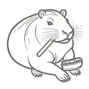 A capybara sitting alone, holding an hot dog in one paw, and looking at it tattoo design idea