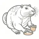 A capybara sitting alone, holding an hot dog in one paw, and looking at it tattoo design idea