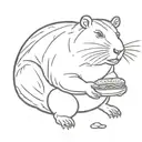 A capybara sitting alone, holding an hot dog in one paw, and looking at it tattoo design idea