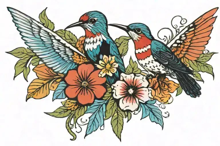 navajo masani scarf flowers with hummingbird  tattoo design idea