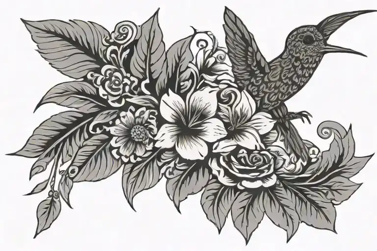 navajo masani scarf flowers with hummingbird  tattoo design idea
