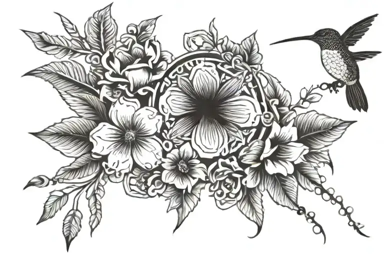 navajo masani scarf flowers with hummingbird  tattoo design idea