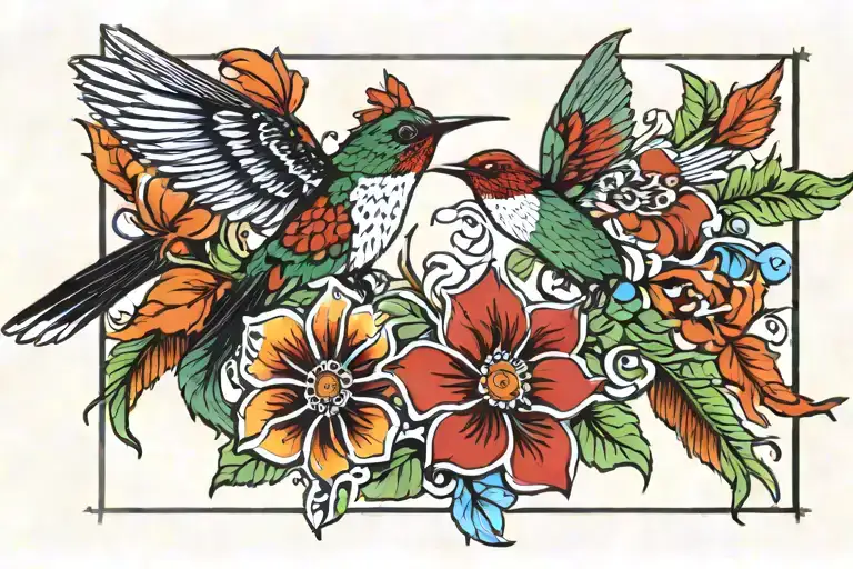 navajo madani theme scarf flowers with hummingbird  tattoo design idea