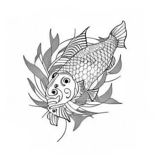 flowers with koi fish tattoo design idea