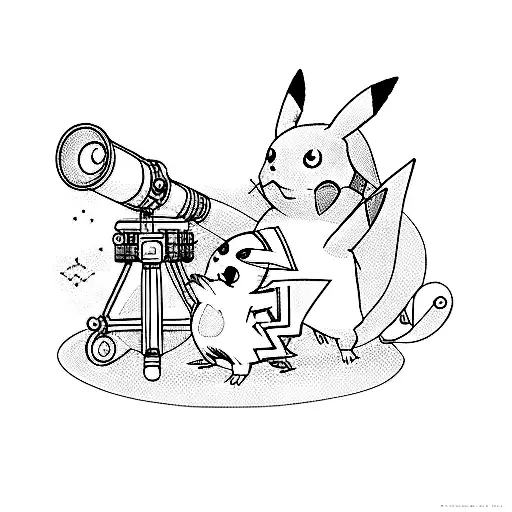 pikachu and a telescope tattoo design idea