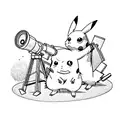 pikachu and a telescope tattoo design idea