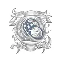 sol, mar e uma lua em linhas finas e retas para o braço  tattoo design idea