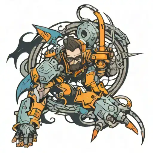full-arm tattoo with characters from the game Portal and Half Life tattoo design idea