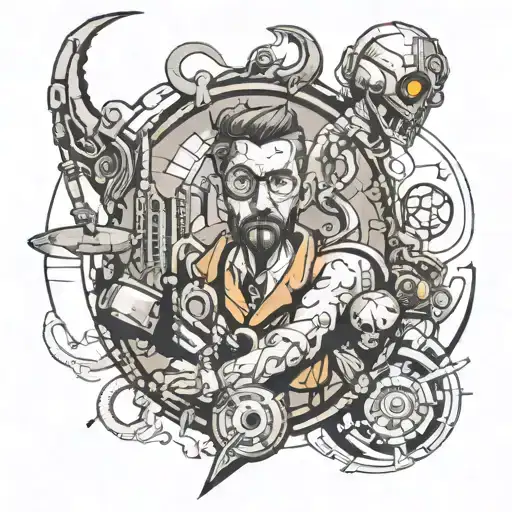 full-arm tattoo with characters from the game Portal and Half Life tattoo design idea
