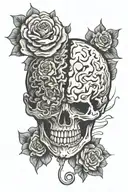I SACLE WITH A RELIATIC BRAIN ON ONE SIDE AND A CARTOON HAERT ON THE OTHER AND THEY ARE EQUALLY BALNACED tattoo design idea