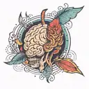 I SACLE WITH A RELIATIC BRAIN ON ONE SIDE AND A CARTOON HAERT ON THE OTHER AND THEY ARE EQUALLY BALNACED tattoo design idea