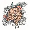 I SACLE WITH A RELIATIC BRAIN ON ONE SIDE AND A CARTOON HAERT ON THE OTHER AND THEY ARE EQUALLY BALNACED tattoo design idea