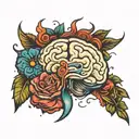 I SACLE WITH A RELIATIC BRAIN ON ONE SIDE AND A CARTOON HAERT ON THE OTHER AND THEY ARE EQUALLY BALNACED tattoo design idea