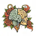 I SACLE WITH A RELIATIC BRAIN ON ONE SIDE AND A CARTOON HAERT ON THE OTHER AND THEY ARE EQUALLY BALNACED tattoo design idea