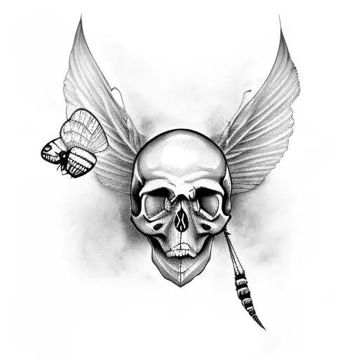skull and moth tattoo design idea