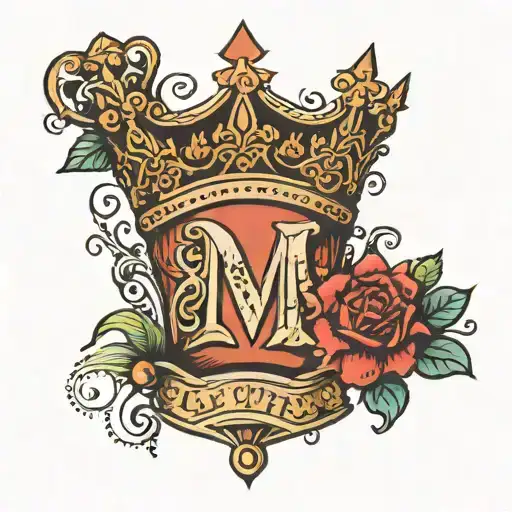 lettre M with a crown  tattoo design idea