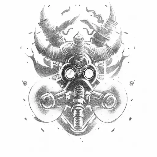 oni demon with gas mask tattoo design idea