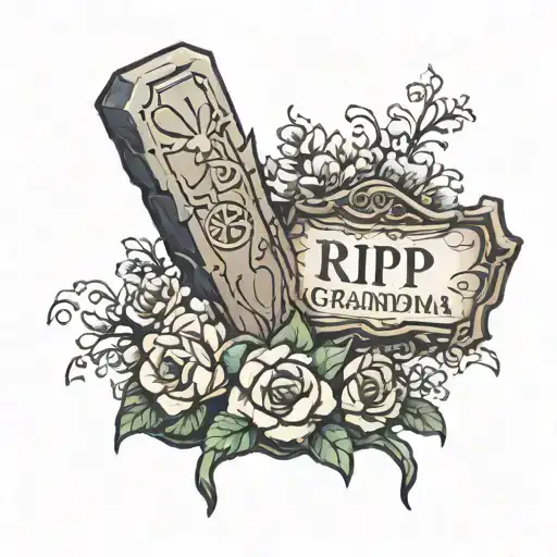  a tombstone with "RIP Grandma"  tattoo design idea