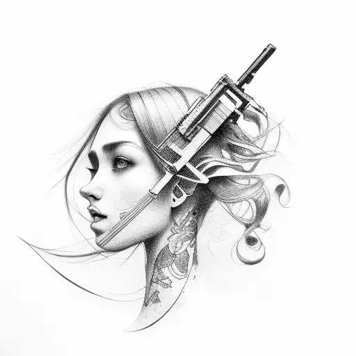 Beautiful girl with rifle tattoo design idea