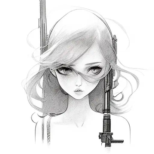 Beautiful girl with rifle tattoo design idea