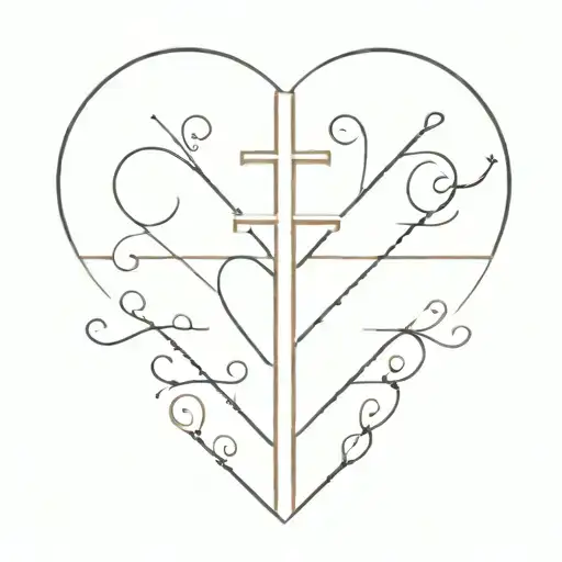tiny heart design that incorporates the words revolution and rebellion, and a cross with the words blessings and healing tattoo design idea