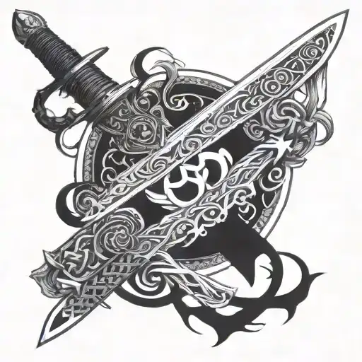 Sword wrapper by a snake Piercing yin yang symbol tattoo design idea