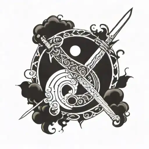 yin yang symbol and sword tattoo design idea