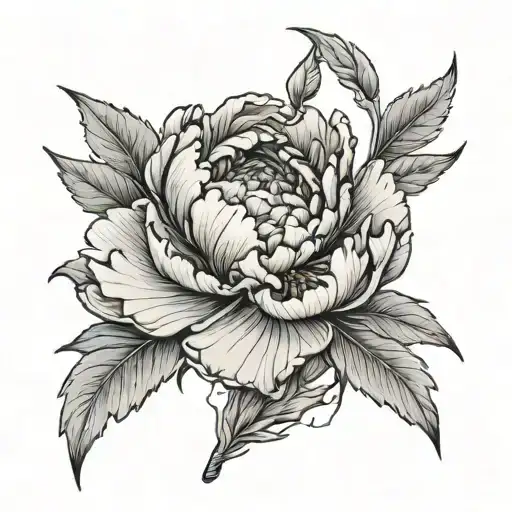 A peony flower blooming from a cracked stone, symbolizing growth and beauty emerging from adversity tattoo design idea