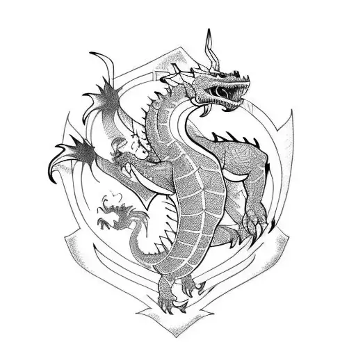 knight vs a fire breathing dragon tattoo design idea