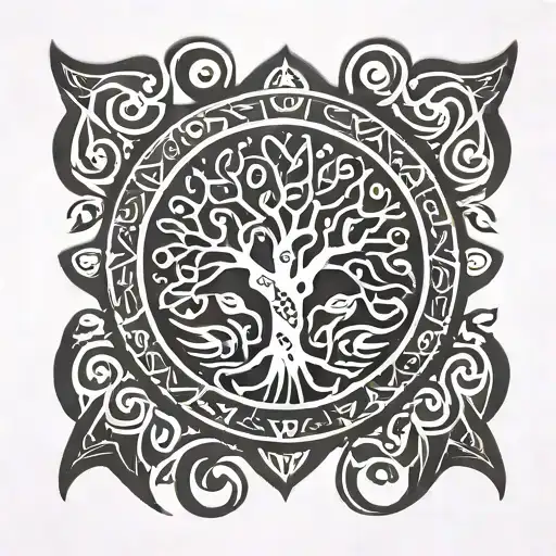 bracelet tattoo on the upper part of the forearm Polynesian style with a tree of life in the center tattoo design idea