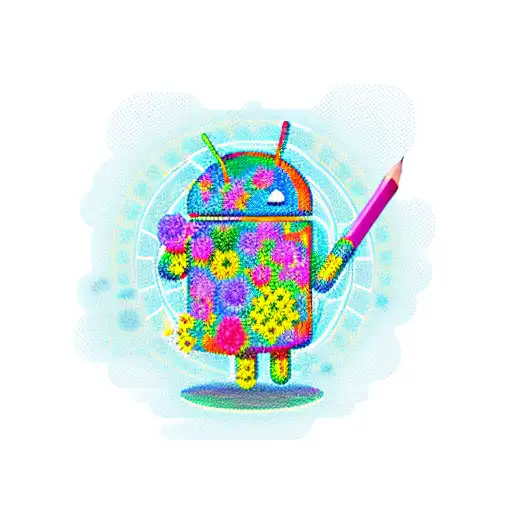 An android developer surrounded by vibrant flowers and holding a pencil, with binary code subtly incorporated into the design tattoo design idea