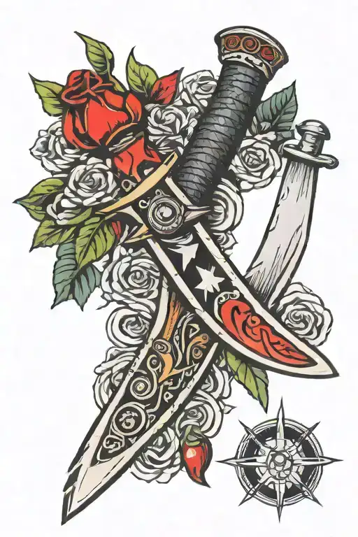 Bowie knife piercing tattoo design idea