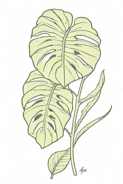 monstera leaf with a new leaf growing tattoo design idea