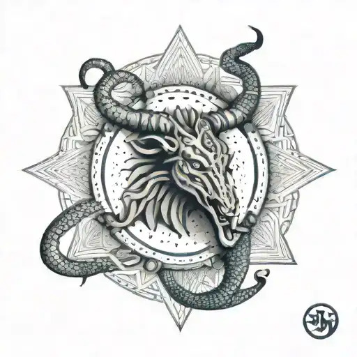 A unique design featuring Shiva's damru, snake, trishul, third eye, bull, and moon all intertwined in a mesmerizing pattern tattoo design idea