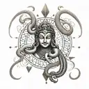 A unique design featuring Shiva's damru, snake, trishul, third eye, bull, and moon all intertwined in a mesmerizing pattern tattoo design idea