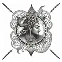 A unique design featuring Shiva's damru, snake, trishul, third eye, bull, and moon all intertwined in a mesmerizing pattern tattoo design idea