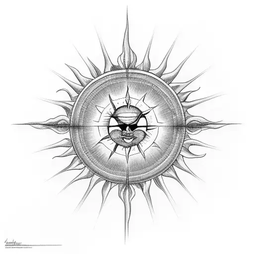 hour glass in center of design surrounded by sun rays and clouds tattoo design idea