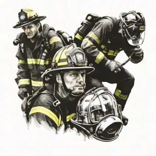 firefighter handing over his helmet to his son. tattoo design idea