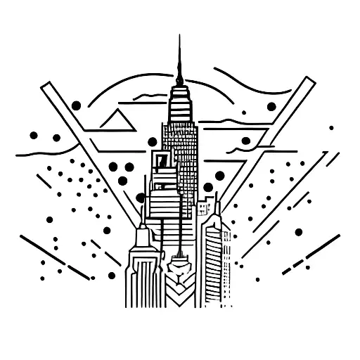 A dotwork tattoo depicting the skyline of NYC with the area codes of the city incorporated into the design tattoo design idea